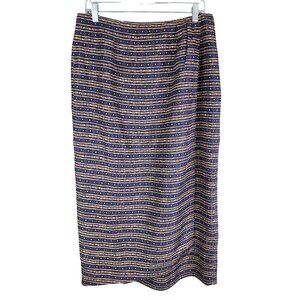 Womens Chaus Vintage Maxi 100% Silk Skirt Brown & Blue Geometric Print Size 14